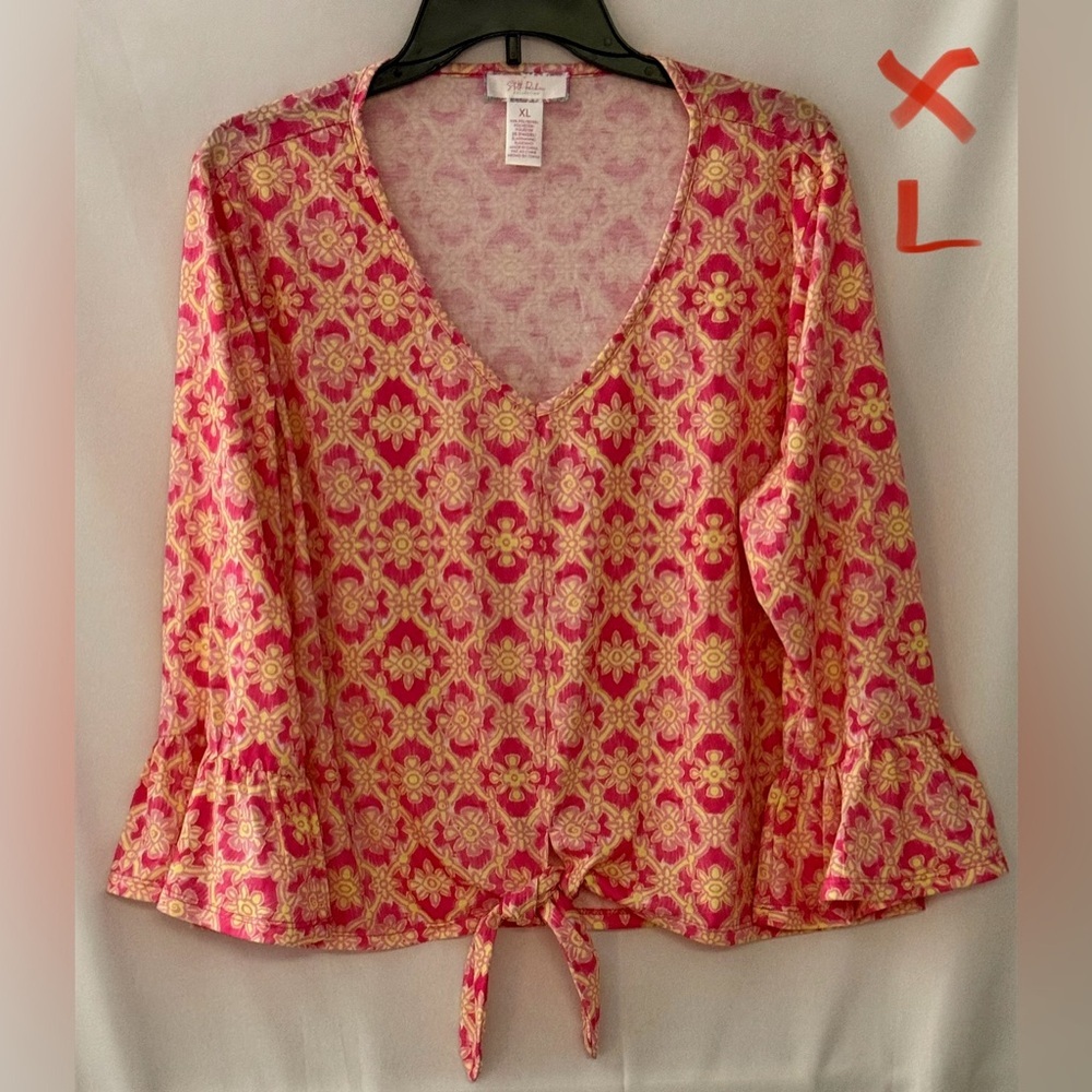 Vibrant Pink and Gold Floral Blouse